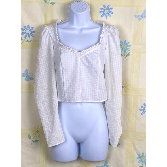 Topshop Tops - Topshop Cropped Blouse - NWOT - Size 4 Ruffles Scoop Neck Long Sleeves White